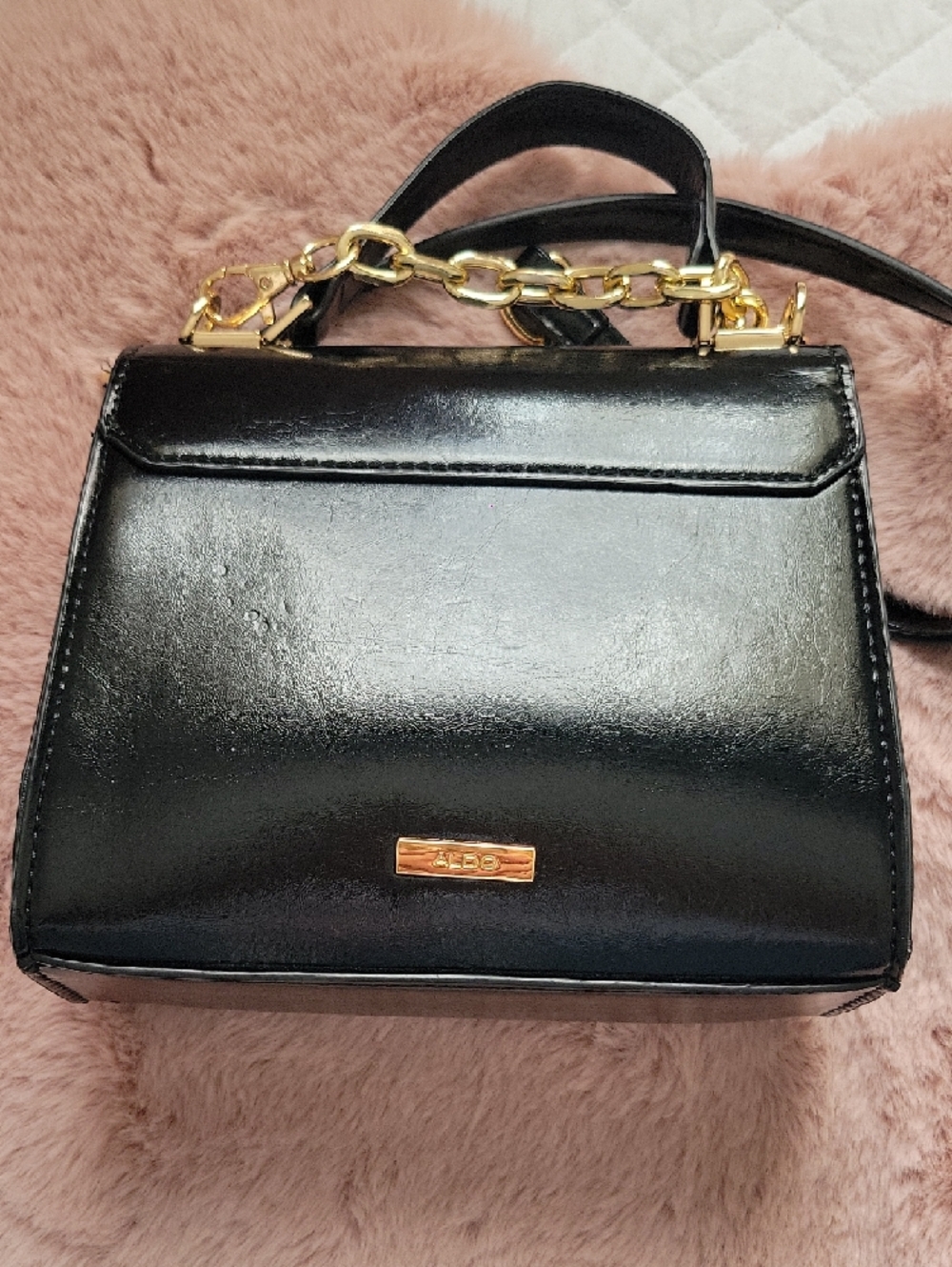 Aldo Black Mini Top-Handle Crossbody with Gold Chain - Picture 4 of 6